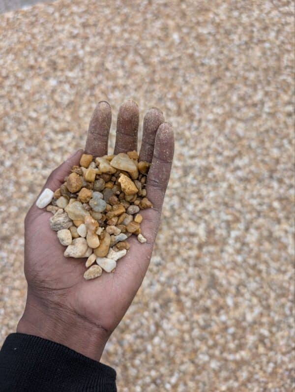Small, smooth pea pebbles for landscaping beds, walkways, and drainage in Alpharetta and Cumming, GA