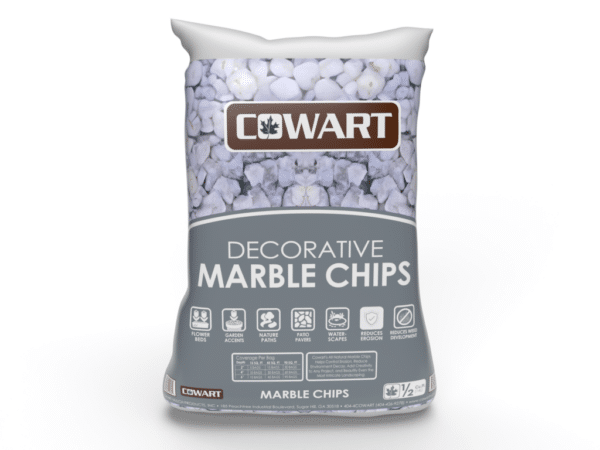Bagged white marble chips for decorative landscape beds and walkways in Alpharetta and Cumming, GA